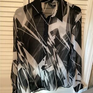 Vintage Notations ladies black & white abstract print disco sheer blouse
